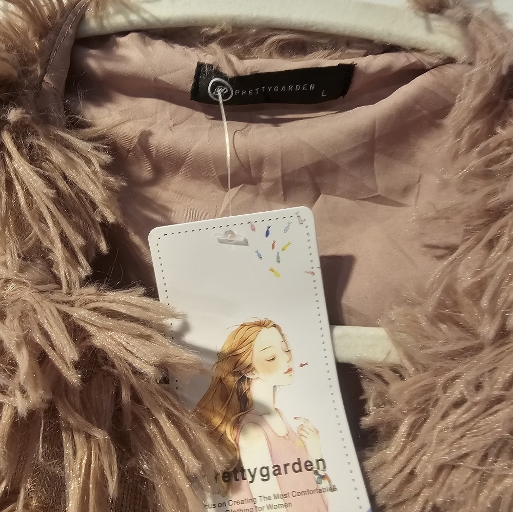 Prettygarden Faux Fur Shaggy Jacket Blush Pink Cropped Coat NWT Size Large - Picture 3 of 3